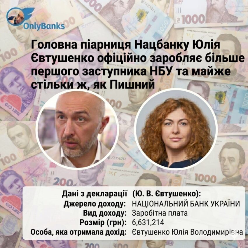 Головна піарниця Нацбанку Юлія Євтушенко офіційно заробляє більше першого заступника НБУ та майже стільки ж, як Пишний