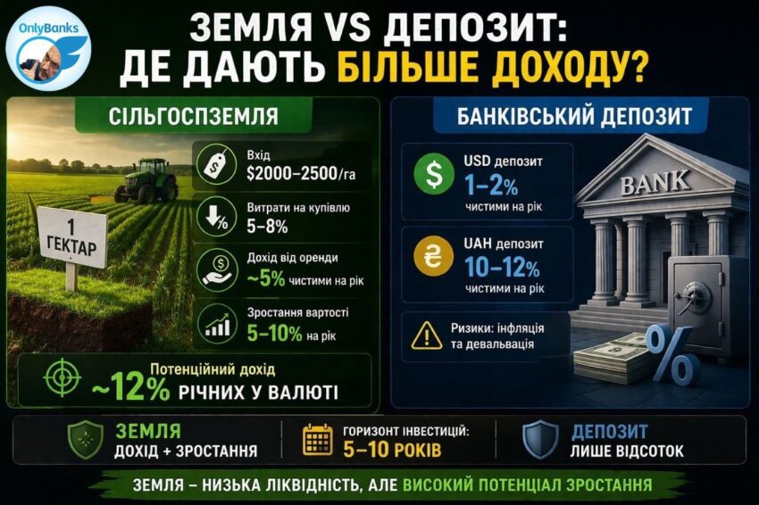 Інвестиції в сільгоспземлю: розрахунок реальної дохідності та порівняння з депозитами