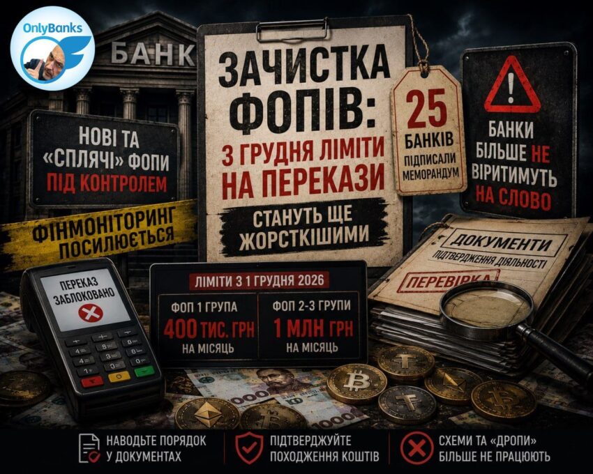 Зачистка нових і «сплячих» ФОПів: з грудня ліміти на перекази стануть ще жорсткішими