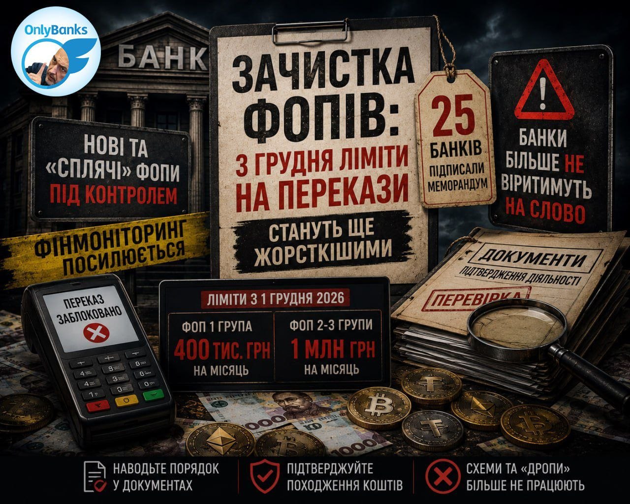 Зачистка нових і «сплячих» ФОПів: з грудня ліміти на перекази стануть ще жорсткішими