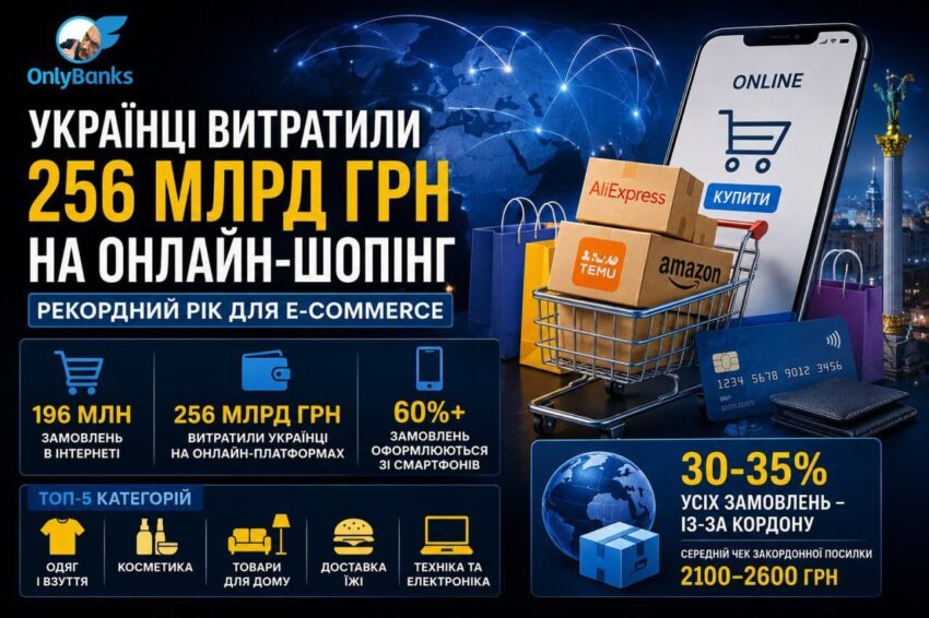 Українці витратили понад 256 мільярдів гривень на онлайн-шопінг.