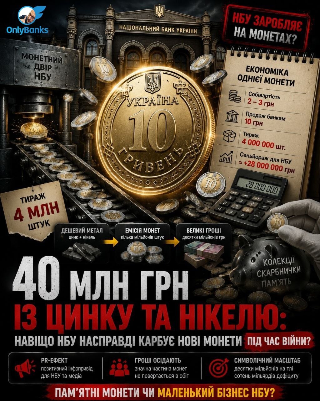 40 млн грн із цинку та нікелю: навіщо НБУ насправді карбує нові монети під час війни?