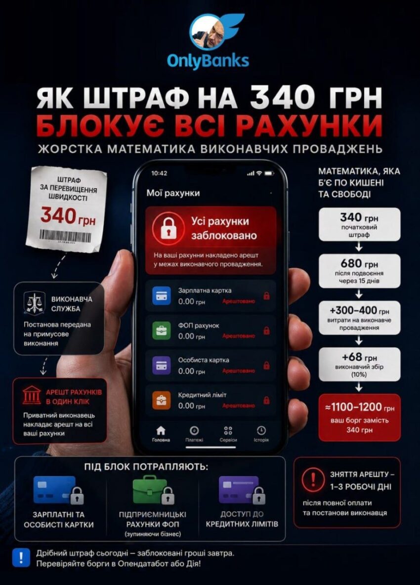 Як неоплачений штраф на 300 гривень заморожує всі ваші гроші: жорстка математика виконавчих проваджень