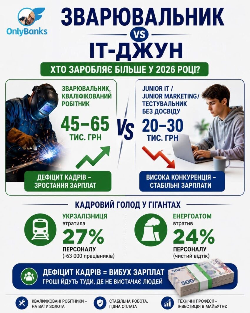 Зарплатна революція: чому зварювальник у 2026 році заробляє не менше, а іноді й більше за ІТ-джуна