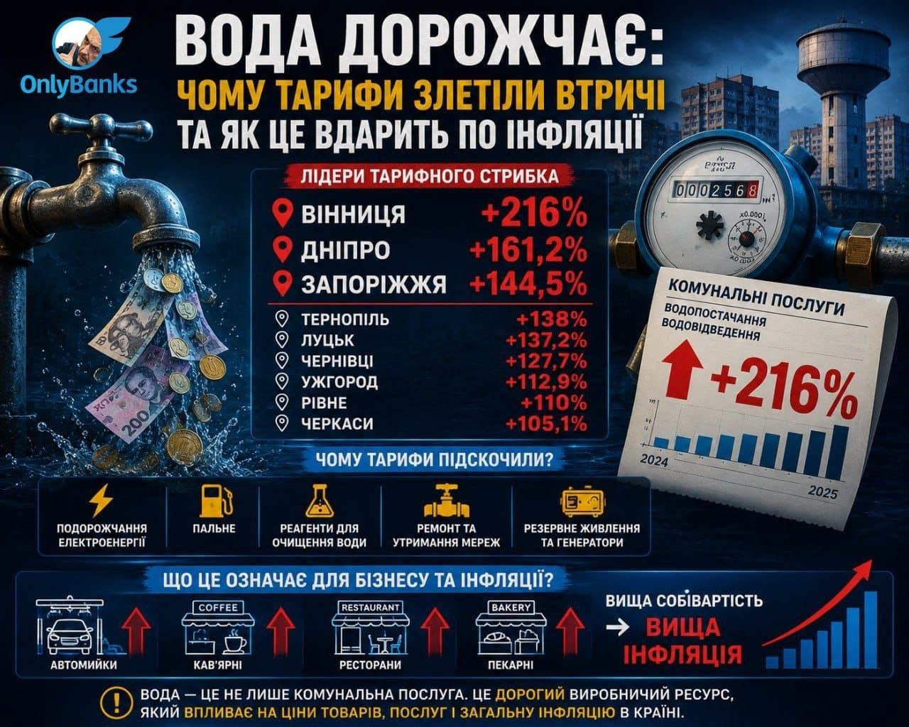 Вода дорожчає: чому тарифи злетіли втричі та як це вдарить по інфляції