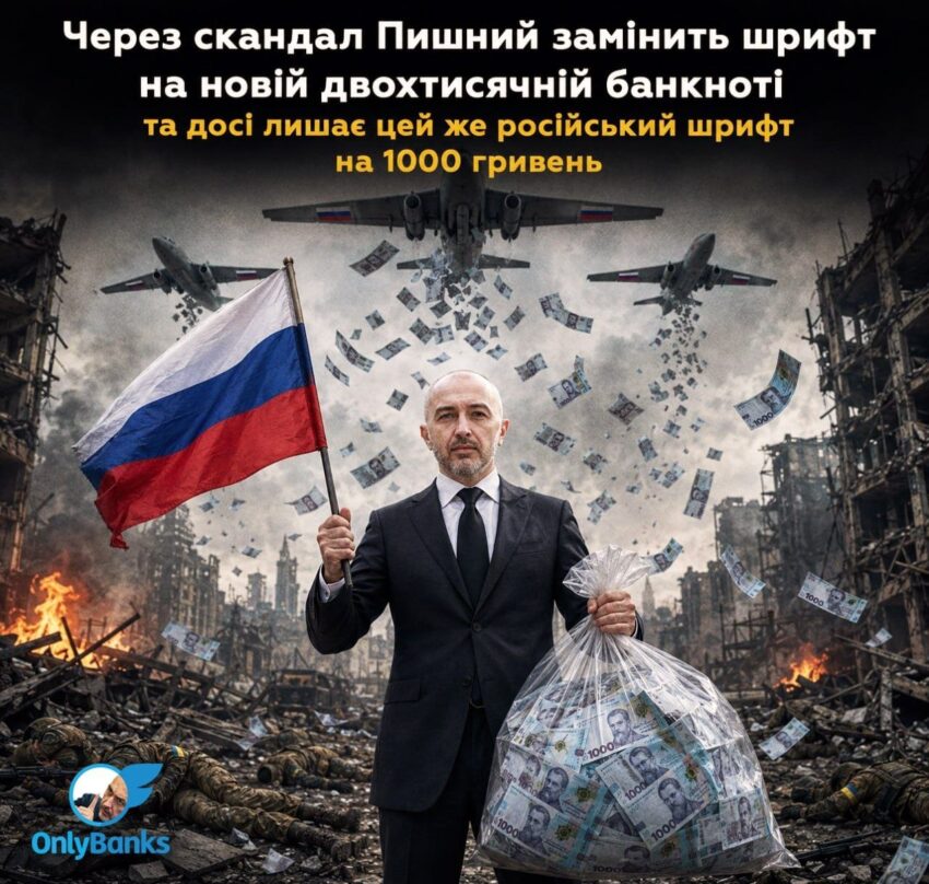 Через скандал Пишний замінить шрифт на новій двохтисячній банкноті та досі лишає цей же російський шрифт на 1000 гривень
