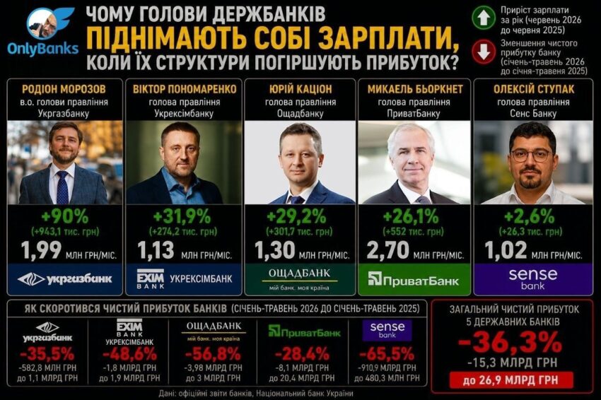 Чому голови держбанків піднімають собі зарплату, коли їхні структури погіршують прибуток?