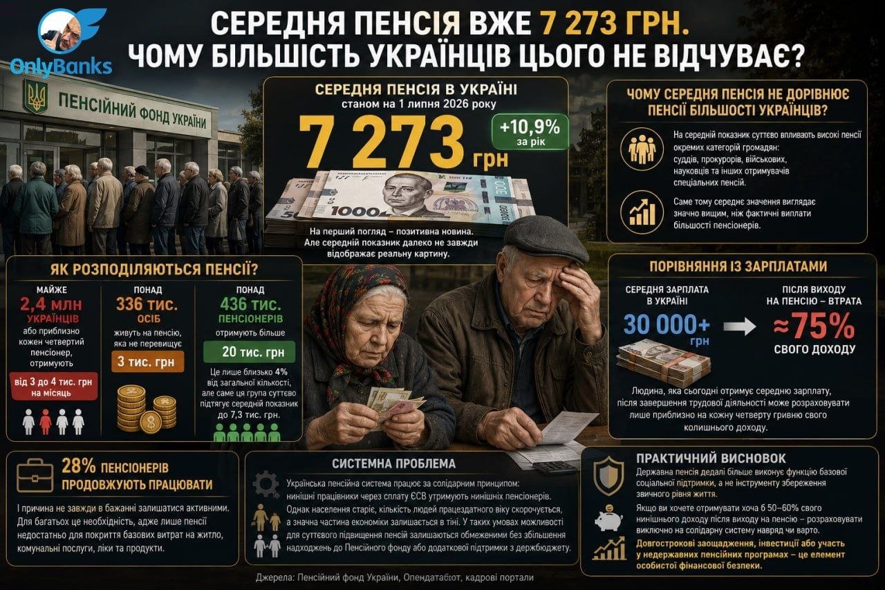 Середня пенсія вже 7 273 грн.