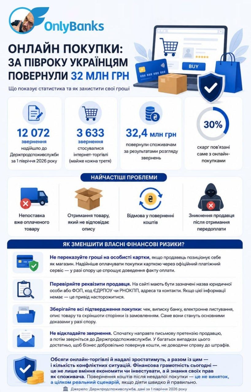 Онлайн-покупки: за пів року українцям повернули 32 млн грн