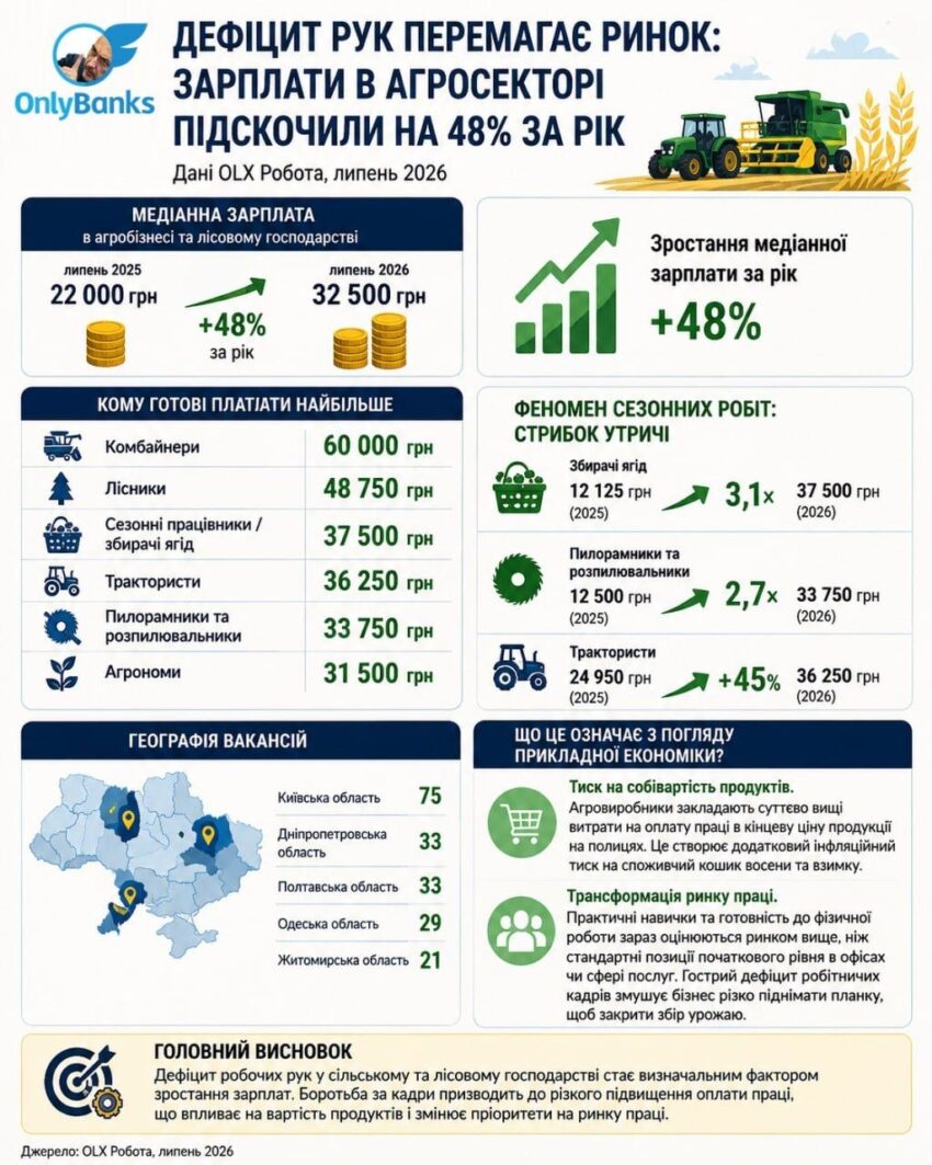 Дефіцит рук перемагає ринок: зарплати в агросекторі підскочили на 48% за рік
