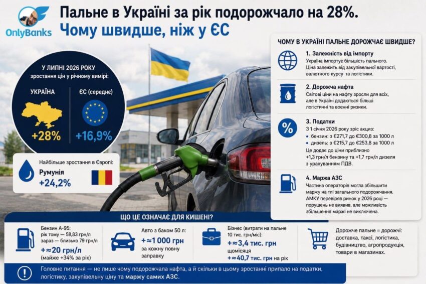 Пальне в Україні за рік подорожчало на 28%.