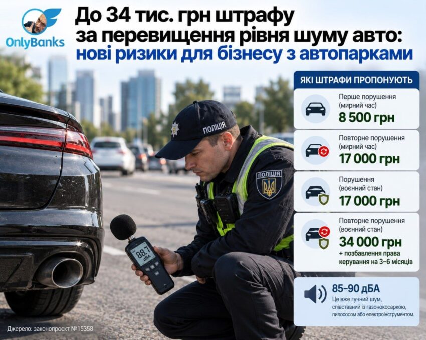 До 34 тис. грн штрафу за перевищення рівня шуму авто: нові ризики для бізнесу з автопарками
