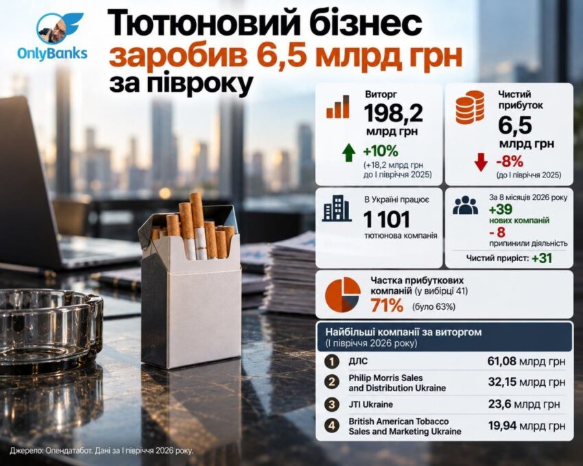 Тютюновий бізнес заробив 6,5 млрд грн за півроку