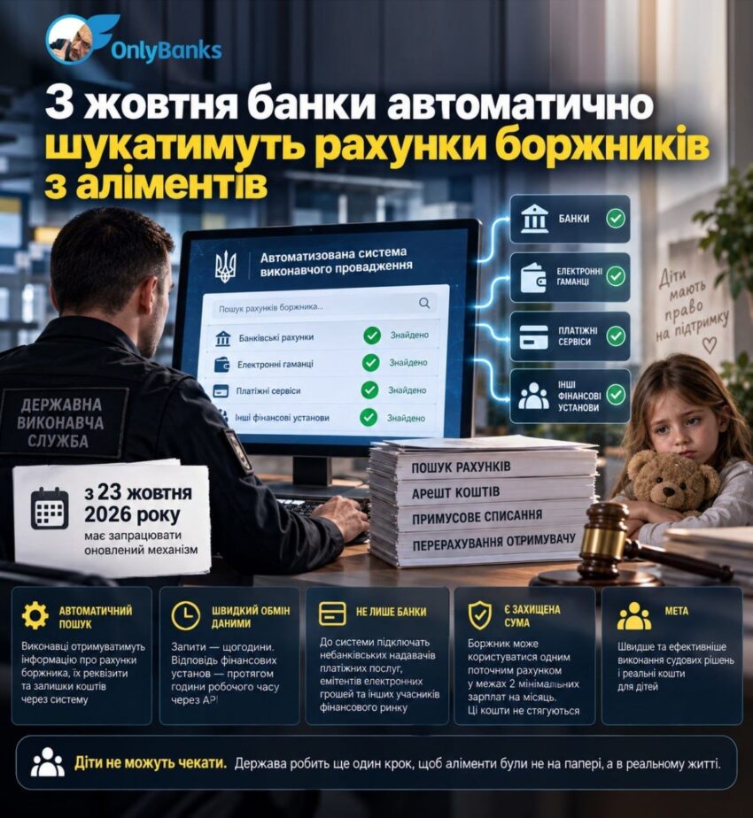 З жовтня банки автоматично шукатимуть рахунки боржників з аліментів
