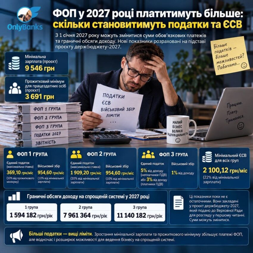 ФОП у 2027 році платитимуть більше: скільки становитимуть податки та ЄСВ