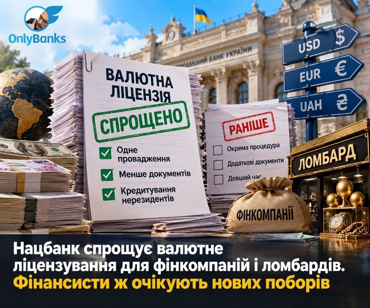 Нацбанк спрощує валютне ліцензування для фінкомпаній і ломбардів.